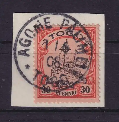 Dt. Kolonien Togo 30 Pf 1900 Mi.-Nr. 12 O AGOME PALIME auf Briefstück