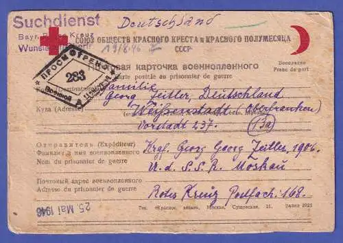 Sowjetunion 1946 Kriegsgefangenen-Suchdienstkarte von Moskau nach Weißenstadt