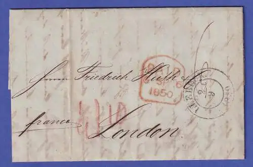 Vorphila-Brief mit Zweikreis-O LÜBECK 1850 gelaufen nach London