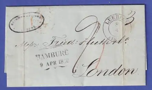 Vorphila-Brief mit Zweikreis-O LÜBECK gelaufen nach London 1850