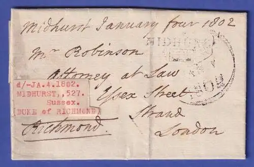 England Vorphila-Brief mit O MIDHURST 1802 nach London