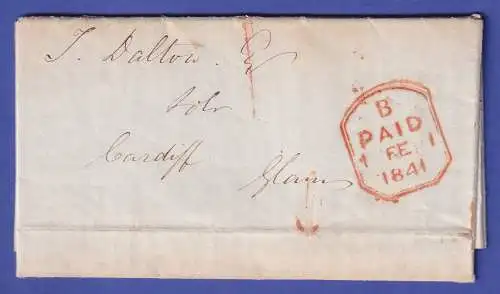 England Vorphila-Brief mit PAID-O 1841 von London nach Cardiff
