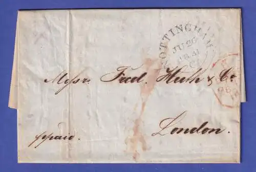England Vorphila-Brief mit Kreis-O NOTTINGHAM 1841 nach London
