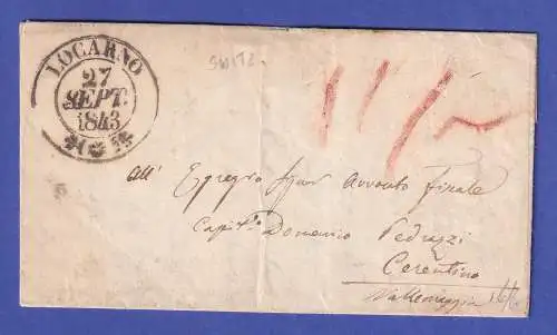 Schweiz Vorphila-Brief mit Zweikreis-O LOCARNO 1843 nach Cerentino (Tessin)
