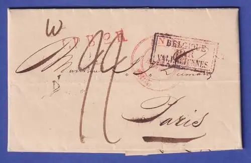 Belgien Vorphila-Brief mit Zweikreis-O ANVERS 1835 und Beförderungs-O nach Paris