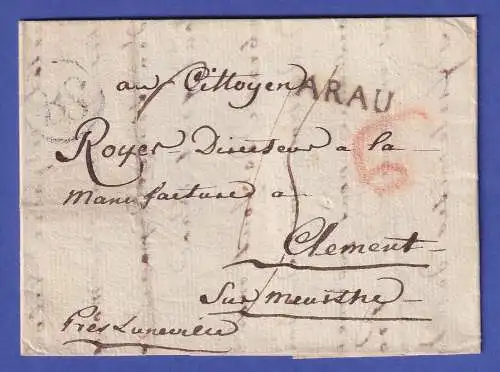 Schweiz/Frankreich Vorphilabrief mit Einzeiler ARAU 1794 n. Clement-sur-Meurthe 
