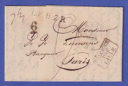 Belgien Vorphila-Brief mit Zweikreis-O GAND 1835 und Beförderungs-O nach Paris