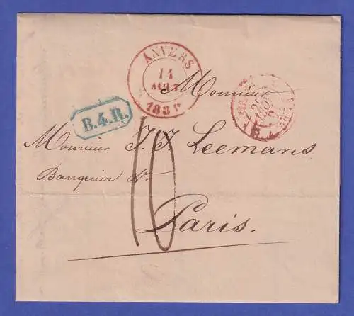 Belgien Vorphila-Brief mit Zweikreis-O ANVERS 1839 nach Paris