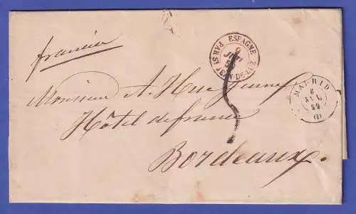 Spanien Brief mit Zweikreis-O MADRID und Beförderungs-O nach Bordeaux 1859