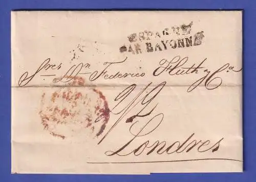 Spanien Vorphila-Brief mit Zweizeiler ESPAGNE PAR BAYONNE 1821
