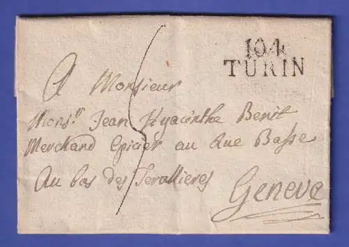 Italien Vorphila-Brief mit Zweizeiler 104 TURIN gelaufen nach Genf 1810