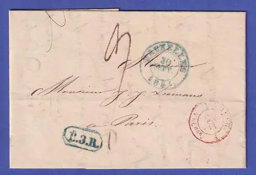 Belgien Vorphila-Brief mit Zweikreis-O BRUXELLES 1840 nach Paris