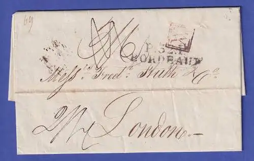 Frankreich Vorphila-Brief mit Zweizeiler BORDEAUX gelaufen nach London 1827