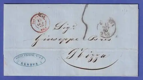 Italien Brief mit Einkreis-O GENOVA gelaufen nach Nizza 1860
