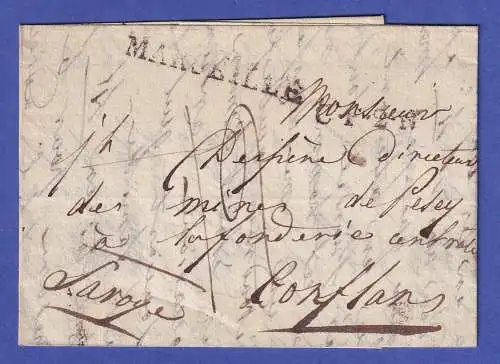 Frankreich Vorphila-Brief mit Einzeiler MARSEILLE gelaufen nach Conflans 1825