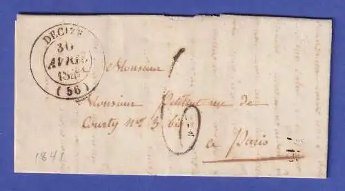 Frankreich Vorphila-Brief mit Zweikreis-O DECIZE gelaufen nach Paris 1841
