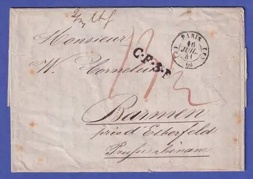 Frankreich Vorphila-Brief mit Zweikreis-O PARIS gelaufen nach Barmen 1841