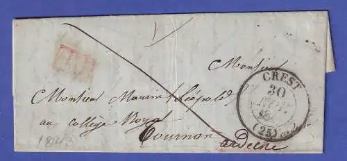 Frankreich Vorphila-Brief mit Zweikreis-O CREST nach Tournon 1843