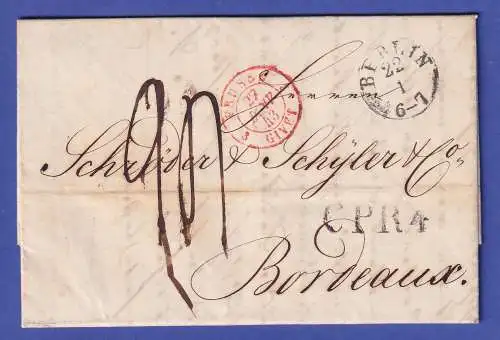 Preußen Vorphila-Brief mit Einkreis-O BERLIN nach Bordeaux 1843