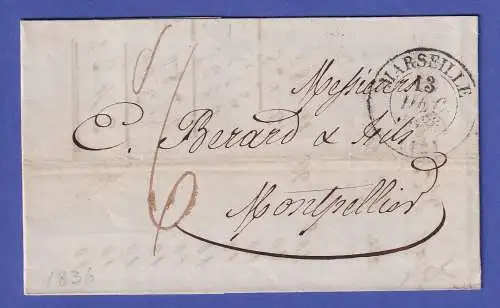 Frankreich Vorphila-Brief mit Zweikreis-O MARSEILLE nach Montpellier 1836