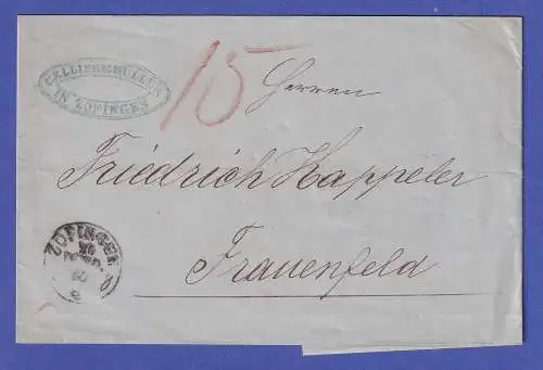 Schweiz Brief mit Fingerhut-O ZOFINGEN nach Frauenfeld 1860