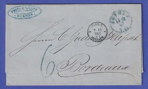 Preußen Brief mit Einkreis-O BREMEN nach Bordeaux 1867