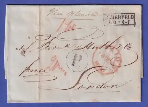 Preußen Brief mit Kasten-O ELBERFELD nach London 1850