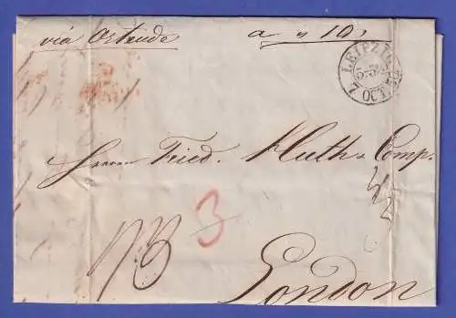 Sachsen Brief mit Zweikreis-O LEIPZIG nach London 1850