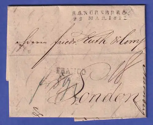 Bayern Vorphila-Brief mit Rayon-O R.3.NÜRNBERG nach London 1821