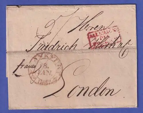 Vorphila-Brief mit Zweikreis-O FRANKFURT nach London 1827