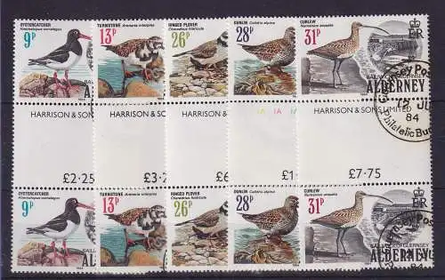 Guernsey Alderney 1984 Seevögel Mi.-Nr. 13-17 Zwischenstegpaare gestempelt