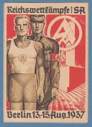 Dt. Reich NS-Propagandakarte Reichswettkämpfe der SA Berlin Aug.1937 mit So.-O