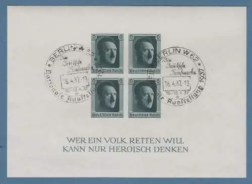 Deutsches Reich 1937 Hitler Block ungezähnt  Mi.-Nr. Block 8 mit So.-O BERLIN