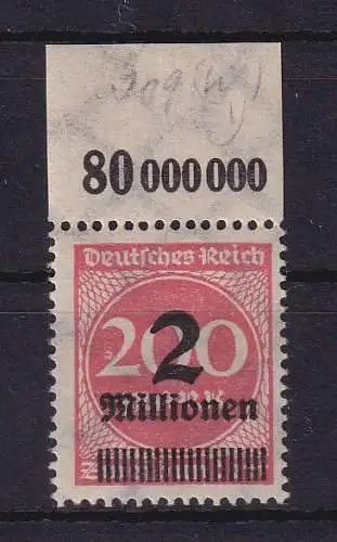 Dt. Reich 1923 Wertstufenaufdruck 2 Mio. Mark  Mi.-Nr. 309Y Oberrandstück ** 