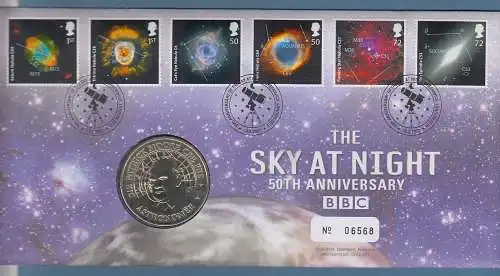 Großbritannien Coin-FDC 2007, Astronomie, "The Sky at Night", mit Gedenkmedaille