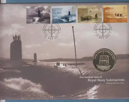 Großbritannien Coin-Schmuckbrief 2001, U-Boote (Submarines) Mi.-Nr. 1928-31A