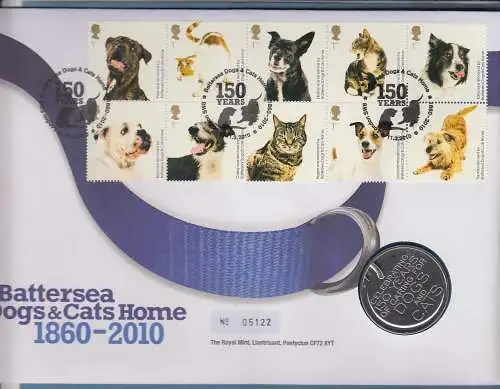 Großbritannien Coin-FDC 2010, Hunde und Katzen Tierheim Battersea Mi-Nr. 2900-09