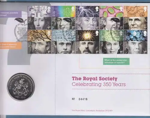 Großbritannien Coin-FDC 2010, Royal Society, Wissenschaftler Mi.-Nr. 2888-2897