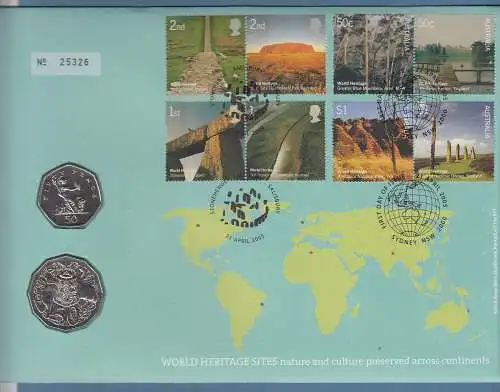 Großbritannien Coin-FDC 2005, UNESCO-Welterbe Australien und GB Mi.Nr. 2300-2307