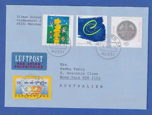 Bundesrepublik Mi.-Nr. 1996, 2049, 2113 + ATM auf Lp-Brief nach Australien, 2000
