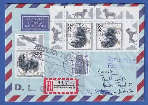 Bundesrepublik Jugend Wolfsspitz Mi.-Nr. 1801 auf Lp-Brief nach Australien, 1995