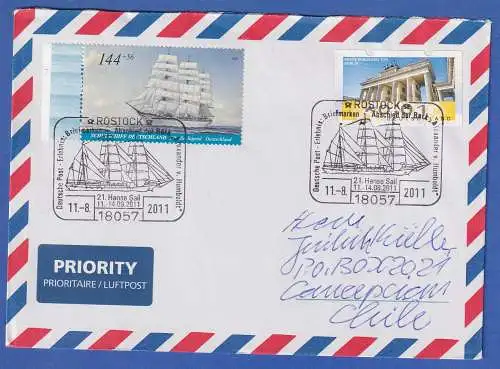 Bundesrepublik Jugend Schiffe Mi.-Nr. 2468 auf Lp-Brief nach Chile, 2011