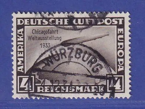 Dt. Reich 1933 Zeppelin Chicagofahrt 4 Reichsmark Mi.-Nr. 498 O WÜRZBURG