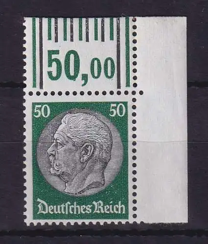 Dt. Reich 1933 Hindenburg 50 Pf  Mi.-Nr. 525 Eckrandstück OR postfrisch **