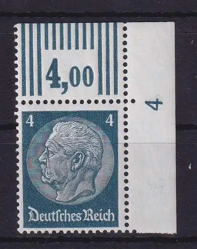 Dt. Reich 1933 Hindenburg 4 Pf Mi.-Nr. 514 Eckrandstk. OR m. Druckerzeichen 4 **