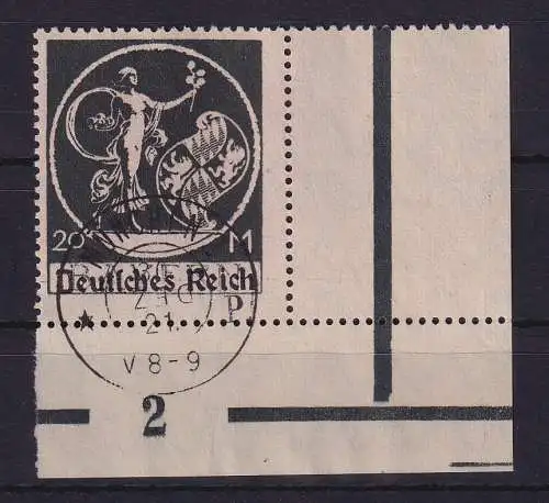 Dt. Reich 1920 Abschiedsserie 20 Mark Mi-Nr. 138 I Eckrandstück UR O gpr. INFLA