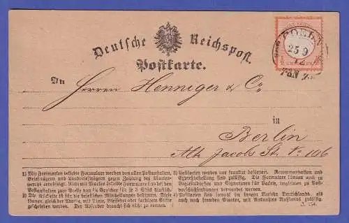 Dt. Reich 1872 gr. Brustschild 1/2 Groschen Mi-Nr. 18 auf Postkarte O COELN