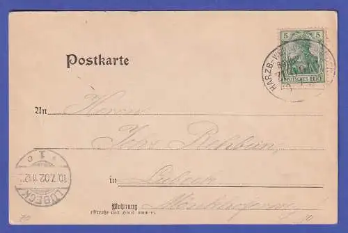 Dt. Reich 1902 Germania 5 Pf  Mi-Nr. 70 auf AK Höhle Rübeland mit Bahnpost-O
