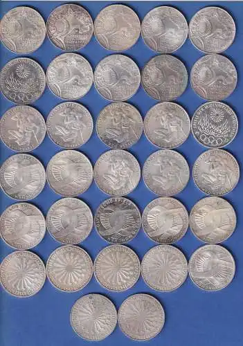 Olympische Spiele 1972 Konvolut 32 Münzen je 15,8g Silber 625