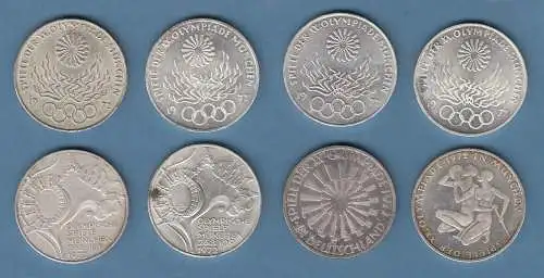 Olympische Spiele 1972 Konvolut 8 Münzen je 15,8g Silber 625